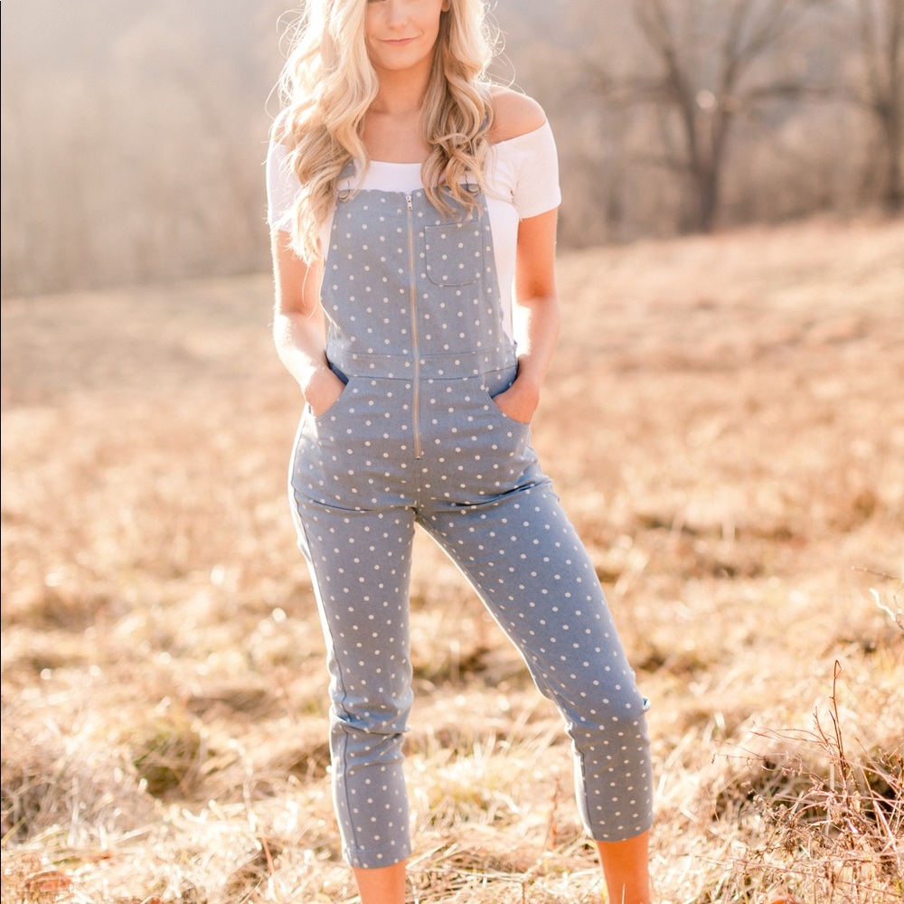 Overalls- Blue Polka Dots